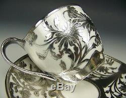 Rare Kpm Flower Silver Overlay Demitasse Cup Saucer