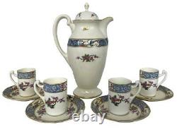 Rare LENOX Ming Birds Asian Chinoiserie Chocolate Pot Demitasse 4 Cup Saucer Set