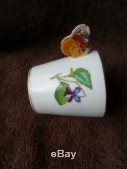 Rare Minton Violets Butterfly Handle Demitasse Trio Cup Saucer Plate c. 1870's