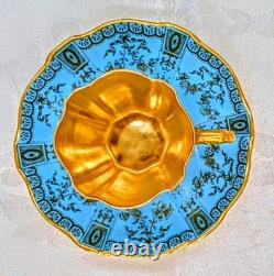 Rare Royal Crown Derby Turquoise & 24k Heavy Gold Demitasse Cup & Saucer Antique