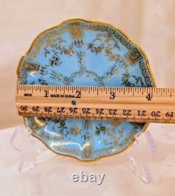 Rare Royal Crown Derby Turquoise & 24k Heavy Gold Demitasse Cup & Saucer Antique