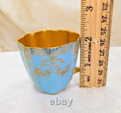 Rare Royal Crown Derby Turquoise & 24k Heavy Gold Demitasse Cup & Saucer Antique