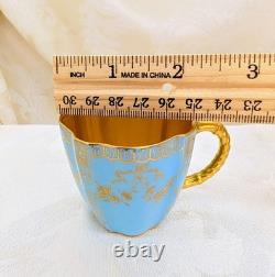 Rare Royal Crown Derby Turquoise & 24k Heavy Gold Demitasse Cup & Saucer Antique