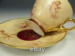 Rare Royal Vienna Hand Painted Musik Cupids Maiden Demitasse Footed Cup Saucer