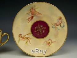 Rare Royal Vienna Hand Painted Musik Cupids Maiden Demitasse Footed Cup Saucer
