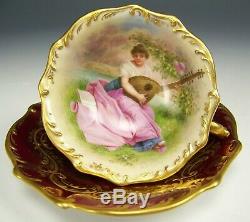 Rare Royal Vienna Hand Painted Musik Raised Gold Demitasse Footed Cup Saucer