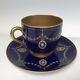 Rare Royal Worcester Demitasse Cup & Saucer. Jeweled Beaded. C1911. Blue & Gold