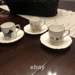 Rare Set 3 Royal Crown Derby DOG Demitasse Cups Saucers Artist Signed Stunning 4