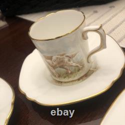 Rare Set 3 Royal Crown Derby DOG Demitasse Cups Saucers Artist Signed Stunning 4