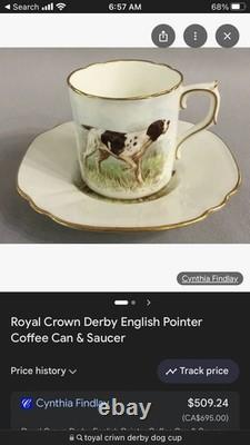 Rare Set 3 Royal Crown Derby DOG Demitasse Cups Saucers Artist Signed Stunning 4