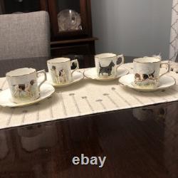 Rare Set 4 Royal Crown Derby DOG Demitasse Cups Saucers Artist Signed Stunning 1