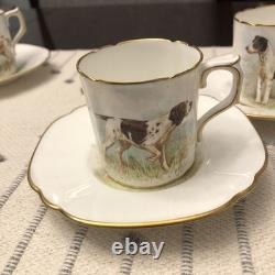 Rare Set 4 Royal Crown Derby DOG Demitasse Cups Saucers Artist Signed Stunning 1