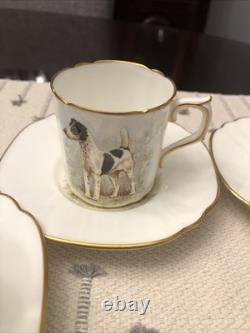 Rare Set 4 Royal Crown Derby DOG Demitasse Cups Saucers Artist Signed Stunning 1