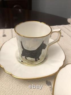 Rare Set 4 Royal Crown Derby DOG Demitasse Cups Saucers Artist Signed Stunning 1