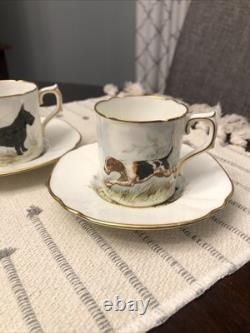 Rare Set 4 Royal Crown Derby DOG Demitasse Cups Saucers Artist Signed Stunning 1