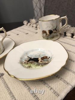 Rare Set 4 Royal Crown Derby DOG Demitasse Cups Saucers Artist Signed Stunning 1