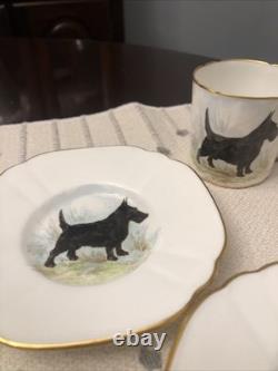 Rare Set 4 Royal Crown Derby DOG Demitasse Cups Saucers Artist Signed Stunning 1