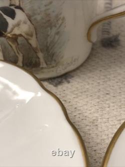 Rare Set 4 Royal Crown Derby DOG Demitasse Cups Saucers Artist Signed Stunning 1