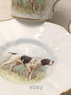 Rare Set 4 Royal Crown Derby DOG Demitasse Cups Saucers Artist Signed Stunning 1
