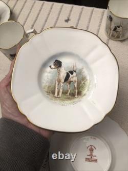 Rare Set 4 Royal Crown Derby DOG Demitasse Cups Saucers Artist Signed Stunning 1