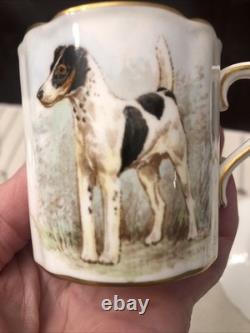 Rare Set 4 Royal Crown Derby DOG Demitasse Cups Saucers Artist Signed Stunning 1