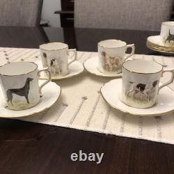 Rare Set 4 Royal Crown Derby DOG Demitasse Cups Saucers Artist Signed Stunning 3