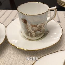Rare Set 4 Royal Crown Derby DOG Demitasse Cups Saucers Artist Signed Stunning 3