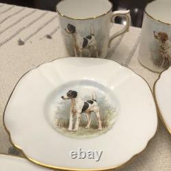 Rare Set 4 Royal Crown Derby DOG Demitasse Cups Saucers Artist Signed Stunning 3