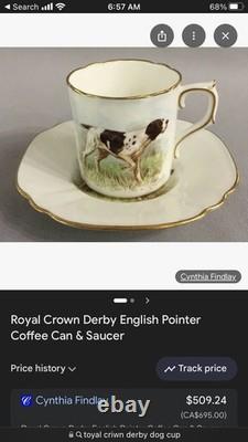 Rare Set 4 Royal Crown Derby DOG Demitasse Cups Saucers Artist Signed Stunning 3