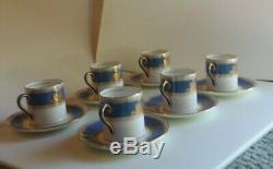 Rare Set 6 Wedgewood Columbia Powder Blue Rim Demitasse Cup And Saucers