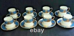 Rare Set 8 Wedgwood Columbia Powder Blue Rim Demitasse Cup And Saucers