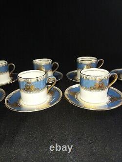 Rare Set 8 Wedgwood Columbia Powder Blue Rim Demitasse Cup And Saucers