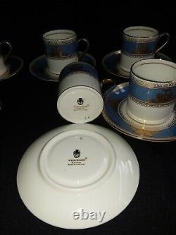 Rare Set 8 Wedgwood Columbia Powder Blue Rim Demitasse Cup And Saucers