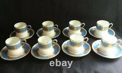 Rare Set 8 Wedgwood Columbia Powder Blue Rim Demitasse Cup And Saucers