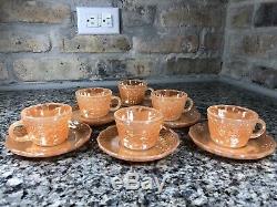 Rare Set Of 6 Fish Scale Peach Lustre Demitasse Cups and Saucers Fire King