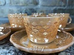 Rare Set Of 6 Fish Scale Peach Lustre Demitasse Cups and Saucers Fire King