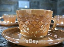 Rare Set Of 6 Fish Scale Peach Lustre Demitasse Cups and Saucers Fire King