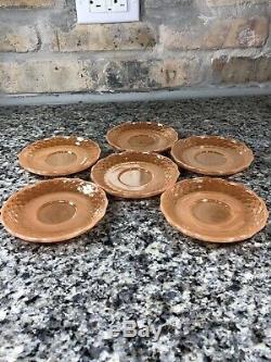 Rare Set Of 6 Fish Scale Peach Lustre Demitasse Cups and Saucers Fire King