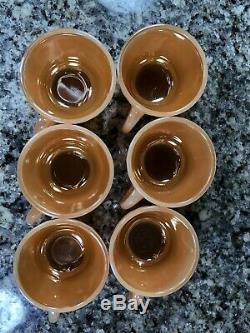 Rare Set Of 6 Fish Scale Peach Lustre Demitasse Cups and Saucers Fire King