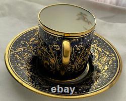 Rare Shelley Cobalt Blue Miniature Demitasse Cup & Saucer Gold Geese Ducks Fowl