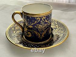 Rare Shelley Cobalt Blue Miniature Demitasse Cup & Saucer Gold Geese Ducks Fowl