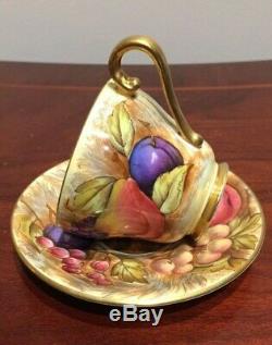 Rare Vintage Aynsley C746 Orchard Fruit Gold Demitasse Cup and Saucer