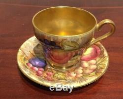 Rare Vintage Aynsley C746 Orchard Fruit Gold Demitasse Cup and Saucer