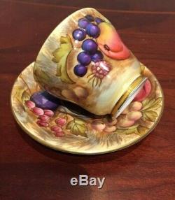 Rare Vintage Aynsley C746 Orchard Fruit Gold Demitasse Cup and Saucer