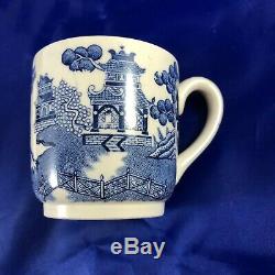 Rare Wedgwood Blue Willow Demitasse Set Coffee Pot, Cream Sugar 5 Cups & Saucers