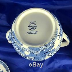 Rare Wedgwood Blue Willow Demitasse Set Coffee Pot, Cream Sugar 5 Cups & Saucers