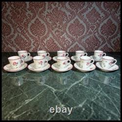 Richard Ginori Porcelain Antique Rose Amalfi Pink Demitasse Cups and Saucers Set