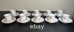 Richard Ginori Porcelain Antique Rose Amalfi Pink Demitasse Cups and Saucers Set