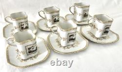 Richard Ginori Set of 6 Fine Porcelain Fiesole Demitasse Cups & Saucers