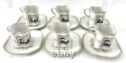 Richard Ginori Set of 6 Fine Porcelain Fiesole Demitasse Cups & Saucers